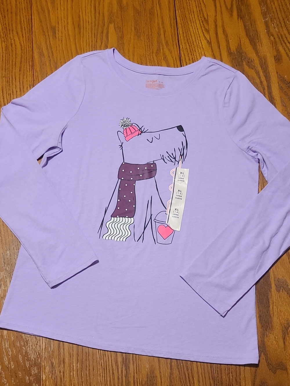Cat & Jack NWOT Lavender Long-Sleeve Tee with Dog Graphic - Girl's XL